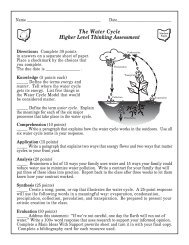 The Water Cycle Higher Level Thinking Assessment