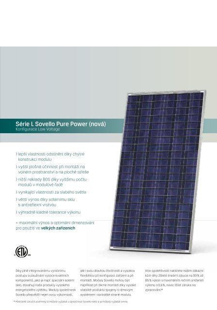 Solární moduly Pure Power - Sovello