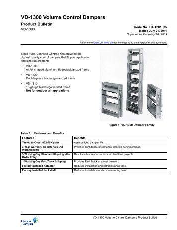 VD-1300 Volume Control Dampers Product Bulletin - Kele