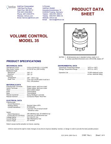 PRODUCT DATA SHEET VOLUME CONTROL MODEL 35 - Intricon