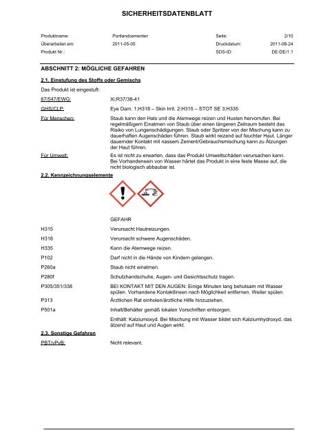 SICHERHEITSDATENBLATT - Jura Cement