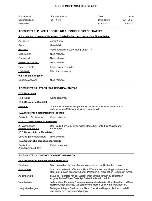 SICHERHEITSDATENBLATT - Jura Cement