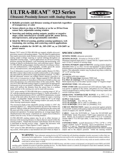Ultra Beam 923 Series Banner Engineering