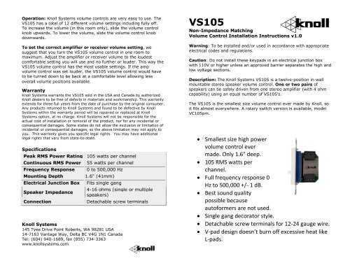 Smallest size high power volume control ever made ... - Knoll Systems