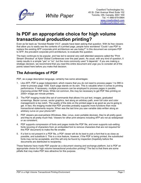 PDF in a High Volume Transactional Printing Environment
