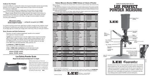 Lee Pro 1000 Powder Measure Chart