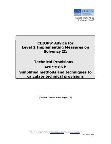 CEIOPS' Advice for Level 2 Implementing Measures on Solvency II ...