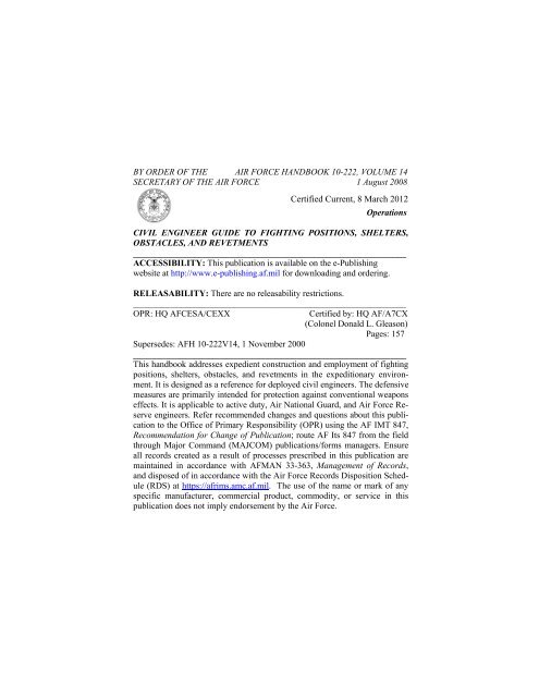 Civil engineer guide to fighting positions, shelters, obstacles