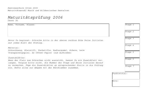 Maturitätsprüfung 2006 - Kantonsschule Olten