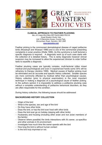 clinical approach to feather plucking - Great Western Exotics