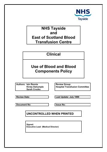 Tayside Transfusion Policy - NHS Scotland