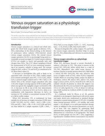 Venous oxygen saturation as a physiologic transfusion trigger