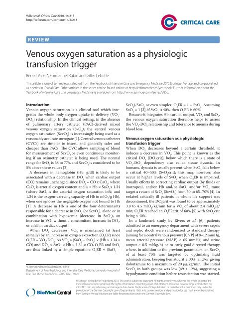 Venous oxygen saturation as a physiologic transfusion trigger