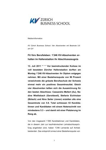 1'246 KV-Absolventen er - KV Zürich Business School