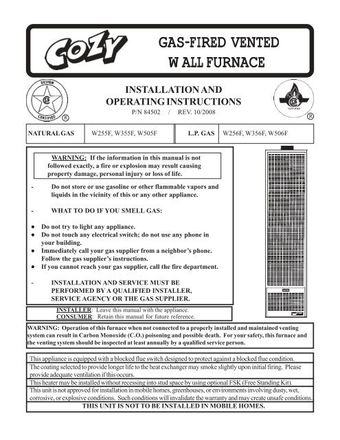 Gas Fired Vented Wall Furnace Cozy Heaters