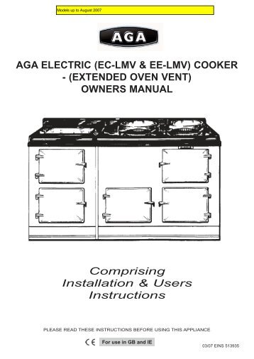 AGA ELECTRIC (EC-LMV & EE-LMV) COOKER ... - Rayburn