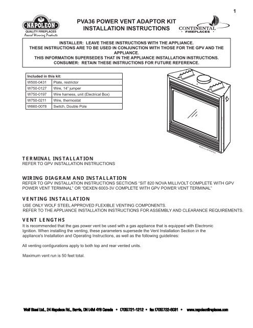 PVA36 POWER VENT ADAPTOR KIT INSTALLATION ...