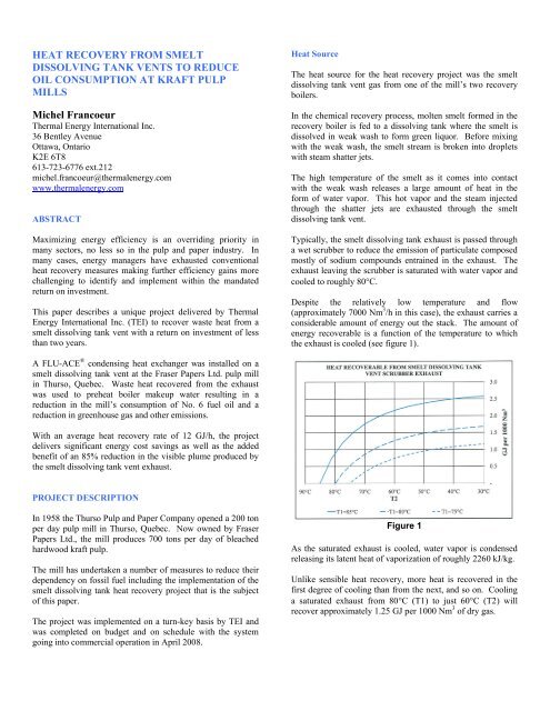 Heat Recovery from Smelt Dissolving Tank Vent - Thermal Energy ...