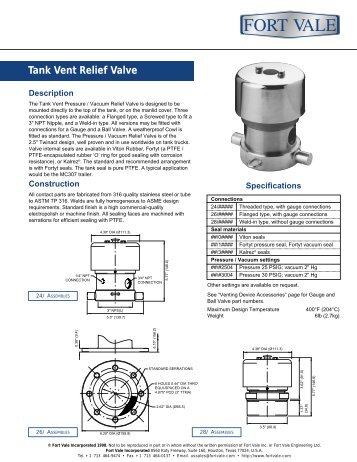 Tank Vent Relief Valve - Fort Vale