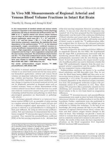 In Vivo MR Measurements of Regional Arterial and Venous Blood ...