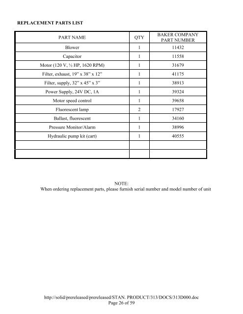 OPERATOR'S MANUAL BIOPROtect II JR Vent to ... - Baker Company