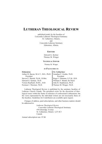 LUTHERAN THEOLOGICAL REVIEW - Concordia Lutheran Seminary