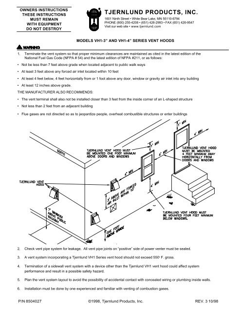 Tjernlund VH1-4 Vent Hood - Tjernlund Products, Inc.