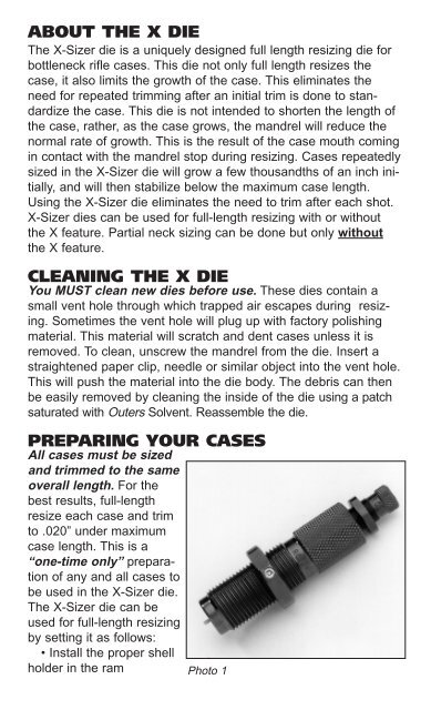 X-die instructions - RCBS