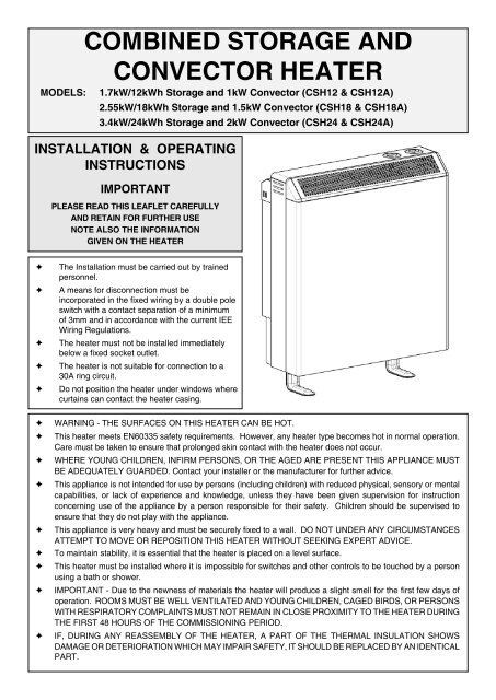 COMBINED STORAGE AND CONVECTOR HEATER - Vent-Axia
