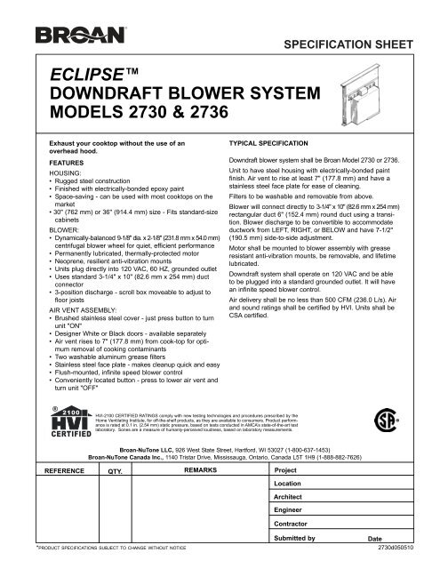 broan 2730 eclipse downdraft