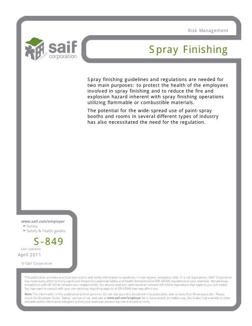 Spray finishing guide - SAIF Corporation