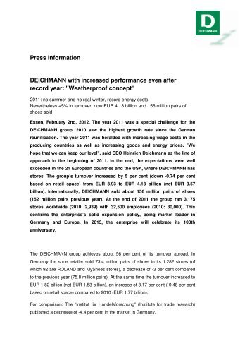 2012-02-01 - DEICHMANN konnte nach Rekordjahr erneut zulegen ...