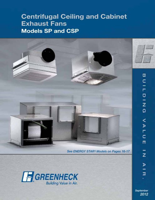 Centrifugal Ceiling And Cabinet Exhaust Fans Models Sp Greenheck