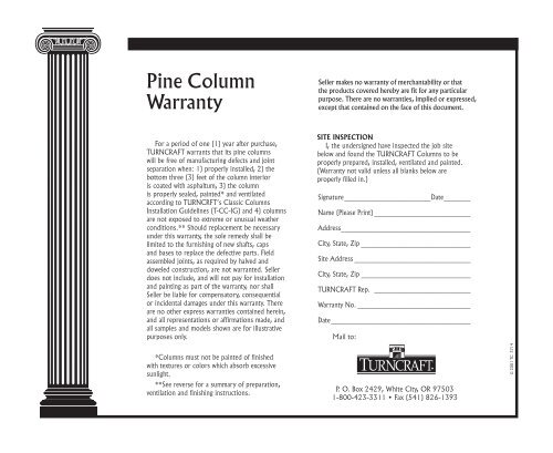 Pine Column Warranty - Turncraft