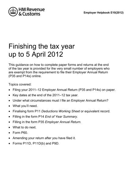 E10 (2012) Finishing the tax year up to 5 April 2012 - HM Revenue ...