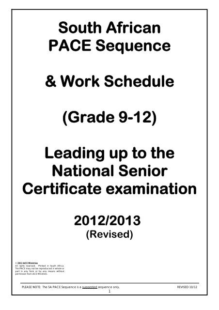 South African PACE Sequence & Work Schedule (Grade 9-12 ...