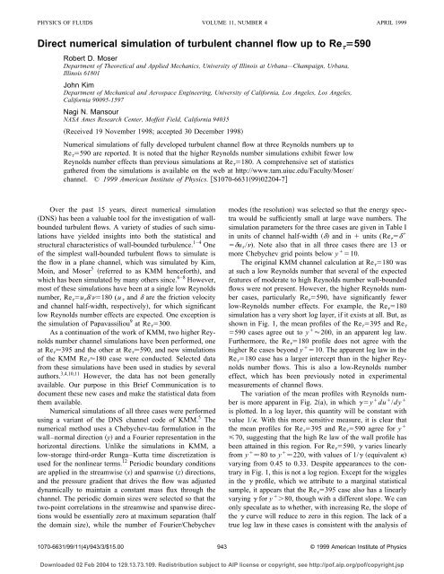 Direct numerical simulation of turbulent channel flow up to Re 590