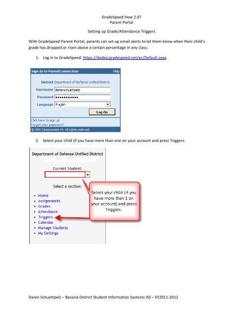 GradeSpeed How 2.0? Parent Portal Daren Schuettpelz ... - DoDEA