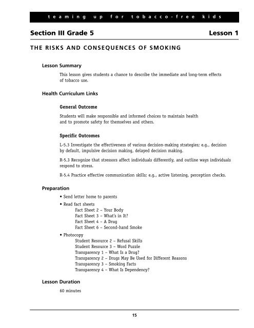 tobacco crossword puzzle answer key Teaming Up for Tobacco-Free Kids: Teachers' Resource Kit