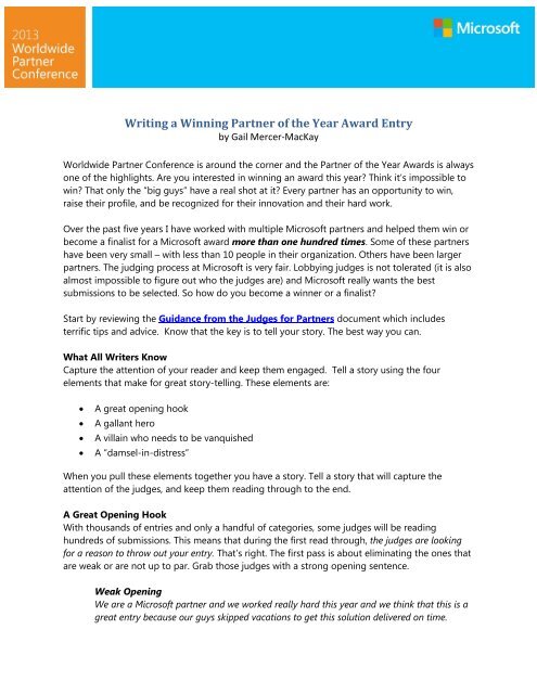 award winning entry - Worldwide Partner Conference