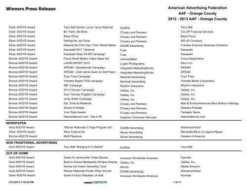 Winners Press Release