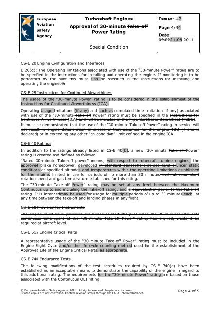 Special Condition Turboshaft 30-min Power Rating_Issue 2 - EASA