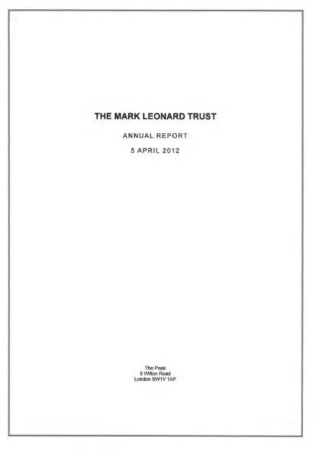 THE MARK LEONARD TRUST - The Sainsbury Family Charitable ...