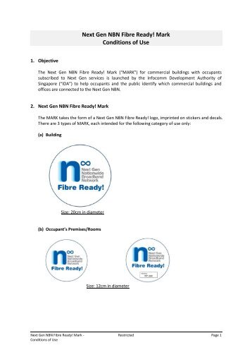 Next Gen NBN Fibre Ready! Mark Conditions of Use - iDA