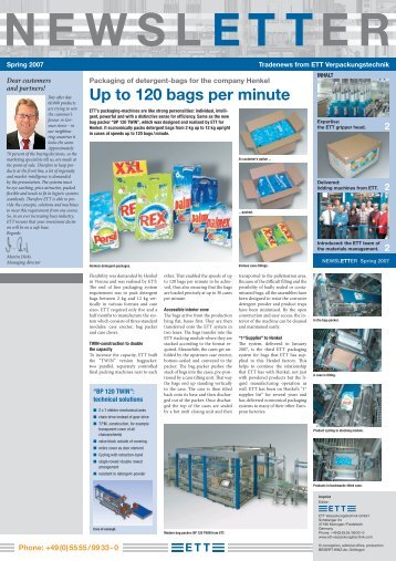 Up to 120 bags per minute - ETT-Verpackungstechnik