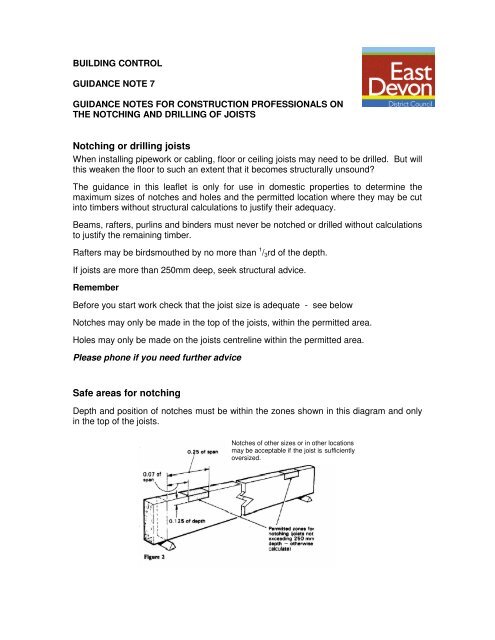 Notching or drilling joists Safe areas for notching