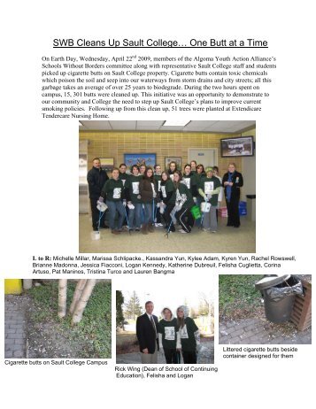 SWB Cleans Up Sault College… One Butt at a Time - Algoma Public ...