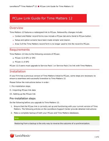 PCLaw Link Guide for Time Matters 12 - Support - LexisNexis