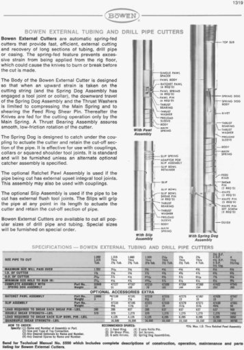 BOWEN EXTERNAL TUBING AND DRILL PIPE CUTTERS