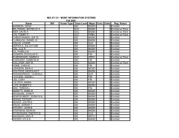 Name SID Grade Type Class Level Major Conc. Units Reg. Status ...